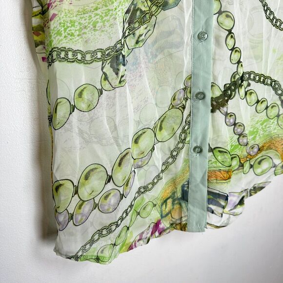 Vintage 90's Y2K Feline silk blend sheer button top green button up collar Small - Picture 2 of 13